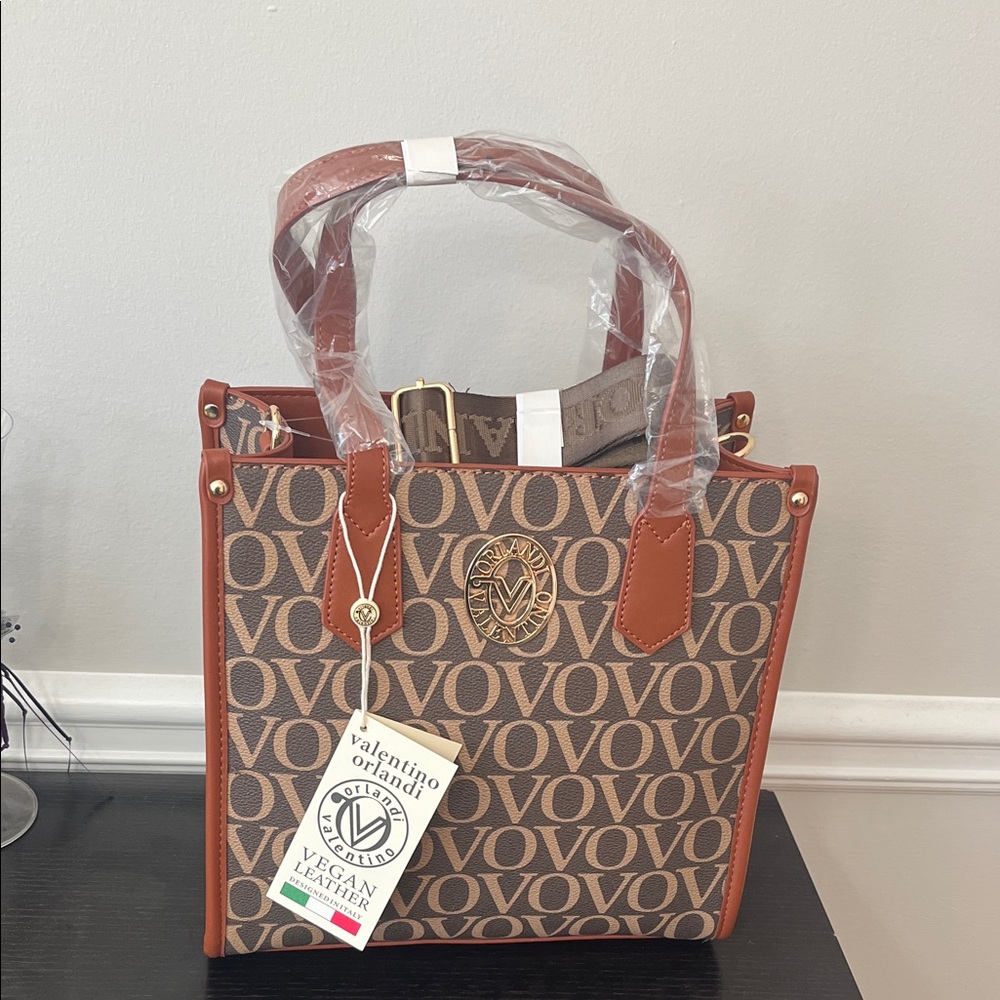 Valentino Orlandi Brown and Tan Logo Tote